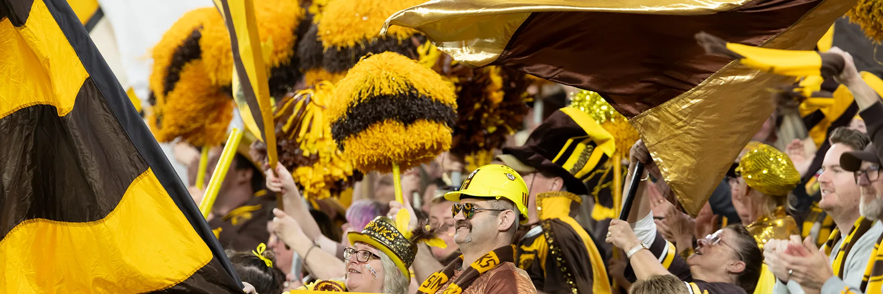 Hawthorn cheer squad wave gold and brown banners