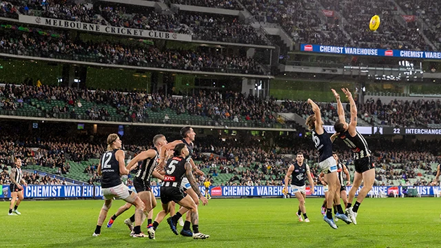 AFL match against a backdrop of the Members' Reserve