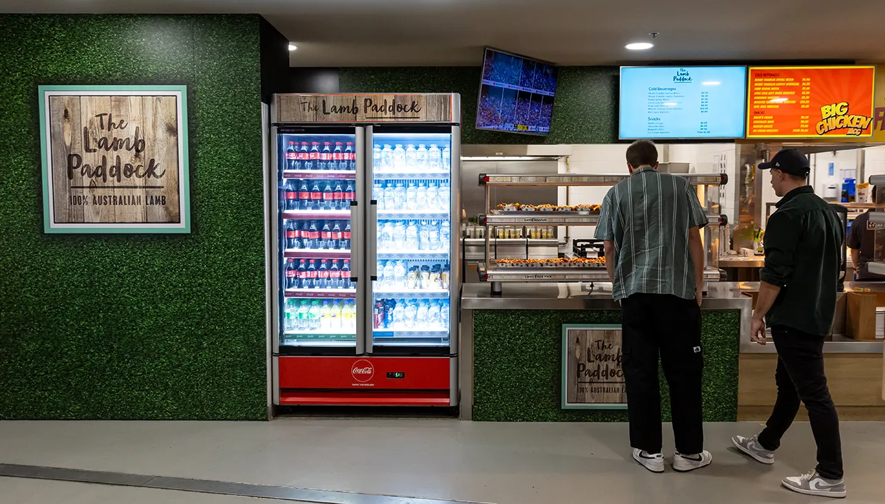 Lamb Paddock outlet with drinks fridge and hot food.