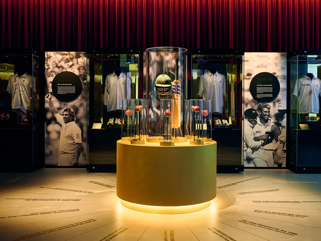 Shane Warne display with cricket memorabilia