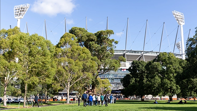A view of Gate 2 of the MCG from Yarra Park