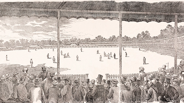 A vintage illustration featuring a cricket match played on the Melbourne Cricket Ground between the Eleven of All- England and the Eighteen of Melbourne, published in the "Illustrated Australian Mail" on 18th January 1862.  (Photo by Popperfoto via Getty Images/Getty Images)
