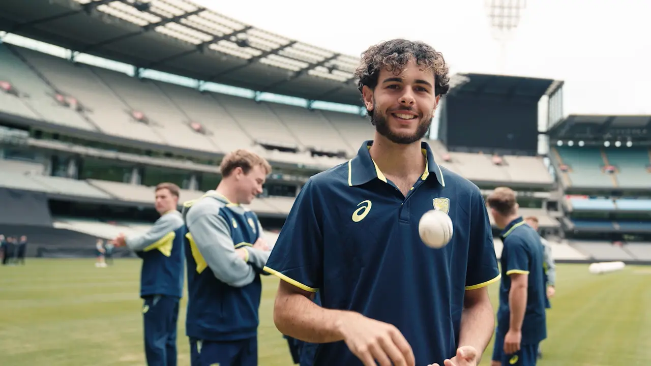 NICC player holding a cricket ball on the MCG