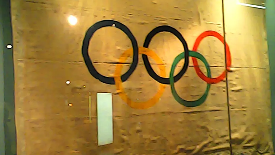 Olympic rings flag on display