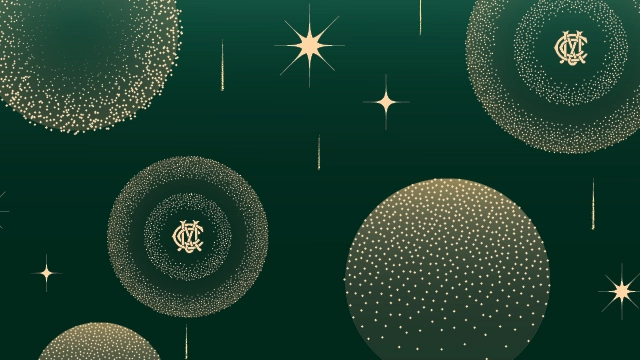 Christmas Day Lunch in the Committee Room by Grossi for MCC members A gold Christmas design on a green background