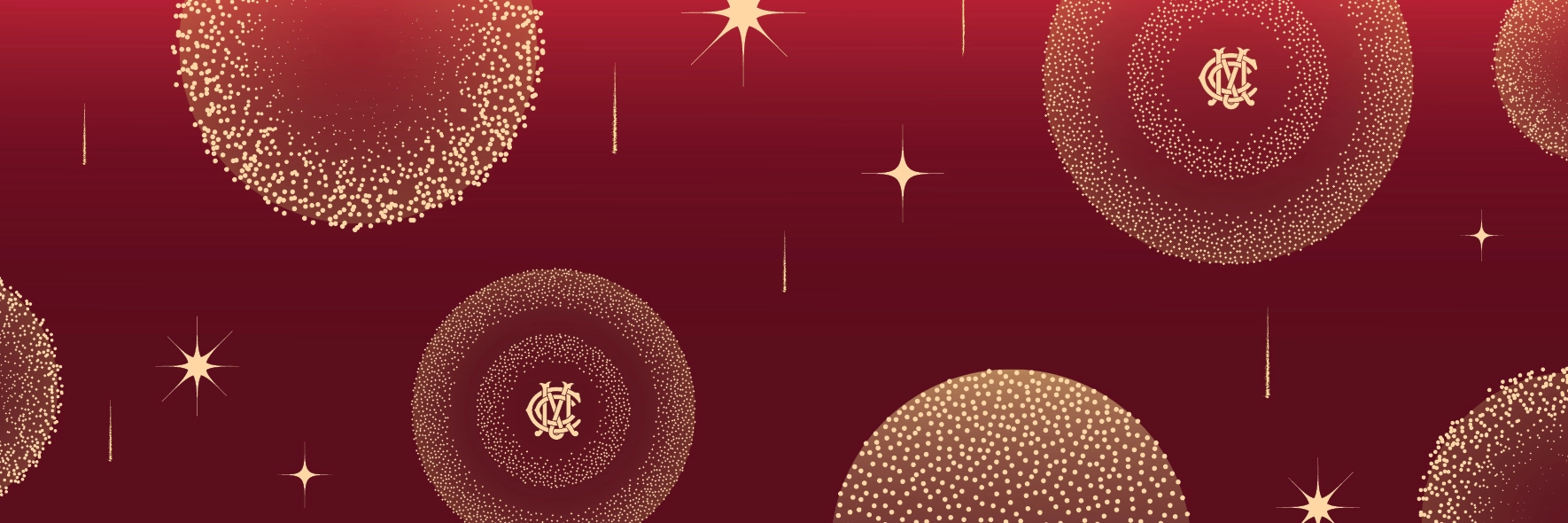 A gold Christmas design on a red background