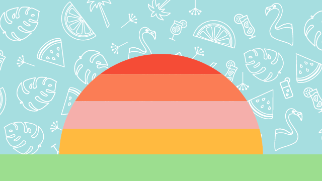 Decorative summer motif with sunset and pool theme