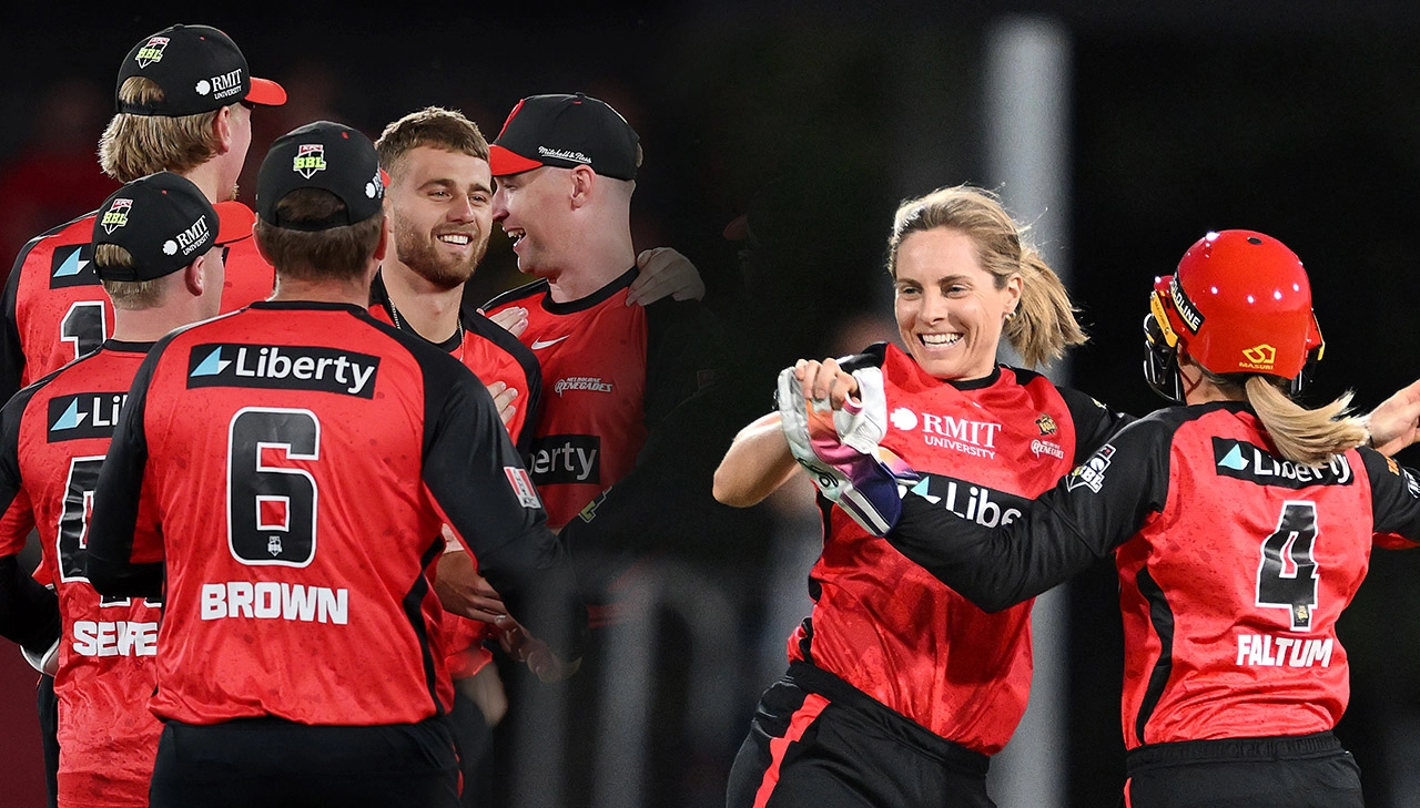 Melbourne Renegades players celebrate during a match at the MCG