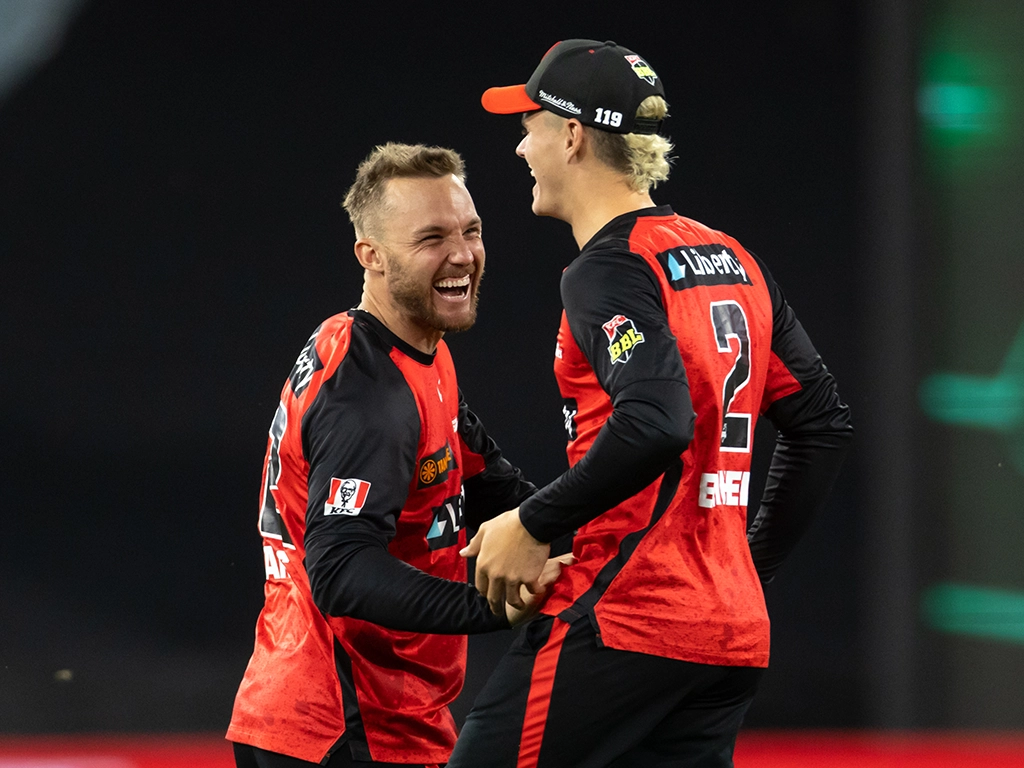 Melbourne Renegades players celebrate during a match at the MCG